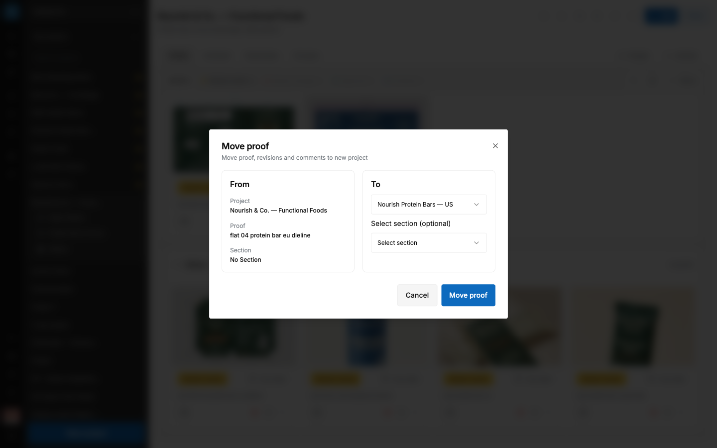 SCREENSHOT: The "Move proof" window with "From" and "To" panels
